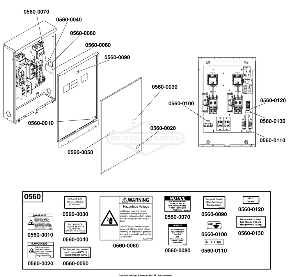 Decals Group - Ats Warning (Used Before Serial No. 1023387309) Diagram and Parts List for 040782-00  Briggs and Stratton Generator